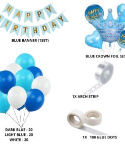Blue Crown Theme Birthday Balloon Decoration DIY Kit (68 Pcs)