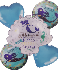 Mermaid kisses starfish wishes balloon with With Blue Heart Foil Balloons and Round Mermaid