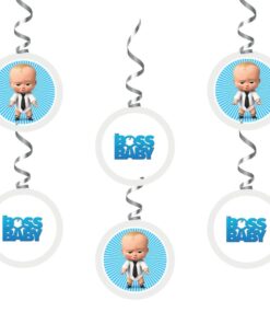 Boss Baby Boy Theme Hanging Danglers - Set of 6, Double-Sided Prints, 6 Inches Each with Hanging Ribbon