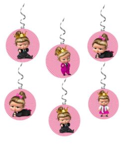 Boss Baby Girl Theme Hanging Danglers - Set of 6, Double-Sided Prints, 6 Inches Each with Hanging Ribbon