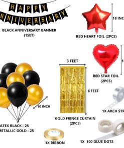 Happy Anniversary Decoration(Red/Gold/Black) - (71 Pcs)