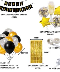 Happy Anniversary Decoration(Black/Silver/Gold) - (71 Pcs)
