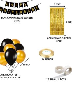 Happy Anniversary Decoration(Black/Silver/Gold) - (55 Pcs)