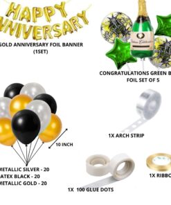 Happy Anniversary Decoration  - Congratulations Green Bottle / Gold/Black Balloons - (81 Pcs)