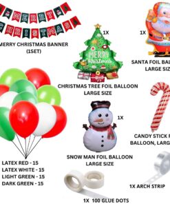 Merry Christmas Decoration DIY KIT - Merry Christmas Banner, Red White Light Green & Dark Green Balloons