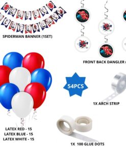 54Pcs Spider superhero Theme Birthday Decoration for Baby Kids Boys, Spider Superhero Banner & Red, White & Blue Balloons,