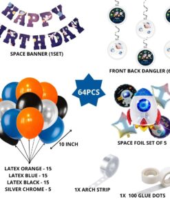 Space Theme Birthday Balloon Decoration DIY Kit (64Pcs)