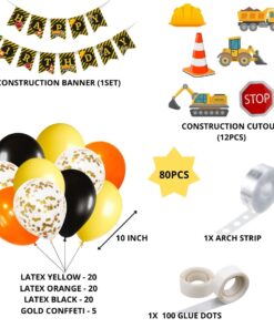 Construction Theme Birthday Balloon Decoration DIY Kit (80Pcs)