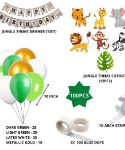 Jungle Theme Happy Birthday Party Decoration Combo,Jungle/Safari Themes Party Favors for Kids/1st Birthday Decoration (100pcs)