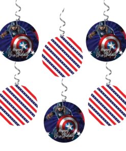 Captain America Dangler/Wall Hanging Birthday Decoration – (6 Pieces)