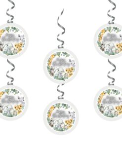 Jungle Theme Hanging Danglers - Set of 6, Double-Sided Prints, 6 Inches Each with Hanging Ribbon