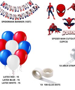 60Pcs Spider Superhero Theme Birthday Decoration for Baby Kids Boys, Spider Superhero Banner & Red, White & Blue Balloons,