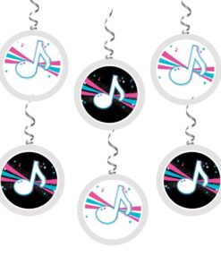 Music Theme Hanging Danglers - Set of 6, Double-Sided Prints, 6 Inches Each with Hanging Ribbon