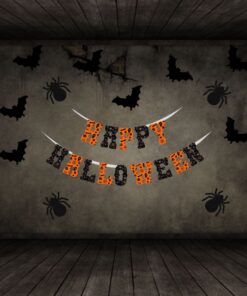 Halloween Banner and Bat ,Spider Cutout - ( 26 Pcs) Material-Cardstock (6 inches/250 GSM Cardstock/Black , Orange)