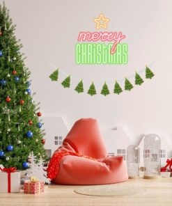 Merry Christmas Tree Banner/Bunting (6 Inches per card/250 GSM Cardstock/Multicolour/10)
