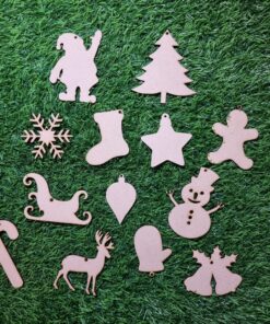 Christmas Tree Ornaments/Hangings Mdf (3.5 Inches / 3MM MDF board / Brown / 13 Pcs)