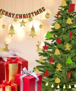 Merry Christmas Decoration Kit (5 Inches / 250 GSM Card Stock / Red, Green, Gold / 51 Pcs)
