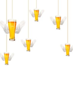 Happy New Year Beer with angel wings Dangler (8 Inches/250 GSM Cardstock/Yellow, white/6 Pieces)