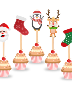 Christmas CupCake Topper (6 Inches/2.5 Inches/250 GSM Cardstock/Assorted/10 Pieces)