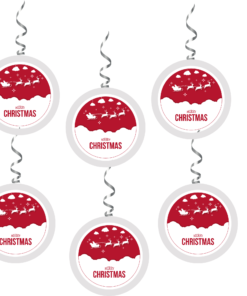 Merry Christmas Dangler/Bunting (6 Inches/250 GSM Cardstock/Red, White/6 Pieces, Front/Back)