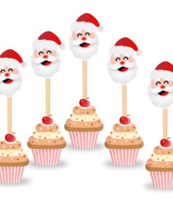 Christmas Santa CupCake Topper (2.5 Inches per card/250 GSM Cardstock/Red, White/10)