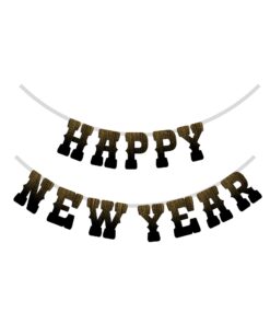 Happy New Year Banner- (6 Inches per card/250 GSM Cardstock/Gold, Black/12)