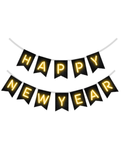 Happy New Year Banner (6 Inches/250 GSM Cardstock/Black, Yellow, golden Printed/12 Pieces)