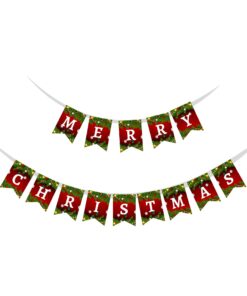 Merry Christmas Standardshape Banner/Bunting (6 Inches per card/250 GSM Cardstock/Red, Green/15)