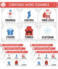 Christmas Word scramble Game Card (5 Inches/250 GSM Cardstock/Multi Color/20 Cards)