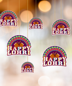 Lohri Dangler/Bunting (6 Inches/250 GSM Cardstock/Multicolor/10 Pieces, Front/Back)