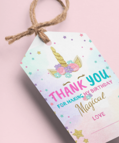Unicorn Theme Birthday Favour Tags - Model 1 (2 x 3.5 inches/250 GSM Cardstock/Multicolour/30Pcs)