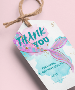 Mermaid Theme Birthday Favour Tags (2 x 3.5 inches/250 GSM Cardstock/Multicolour/30Pcs)