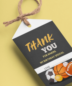 Sports Theme Birthday Favour Tags (2 x 3.5 inches/250 GSM Cardstock/Multicolour/30Pcs)