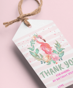 Flamingo Theme Birthday Favour Tags (2 x 3.5 inches/250 GSM Cardstock/Multicolour/30Pcs)