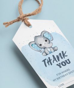 Baby Elephant Boy Theme Birthday Favour Tags (2 x 3.5 inches/250 GSM Cardstock/White, Blue, Grey, Black/30Pcs)