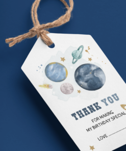 Space Theme Birthday Favour Tags (2 x 3.5 inches/250 GSM Cardstock/Blue, White, Gold/30Pcs)
