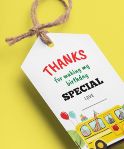 Weels On The Bus Theme Birthday Favour Tags (2 x 3.5 inches/250 GSM Cardstock/Mixcolour/30Pcs)