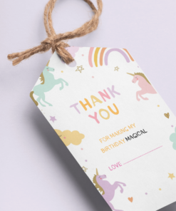 Unicorn Theme Model 3 Birthday Favour Tags (2 x 3.5 inches/250 GSM Cardstock/Multicolour/30Pcs)
