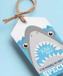 Shark Theme Birthday Favour Tags (2 x 3.5 inches/250 GSM Cardstock/Gray, White, Light Blue, Black/30Pcs)