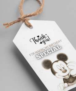 Mickey Mouse Theme Birthday Favour Tags (2 x 3.5 inches/250 GSM Cardstock/Black & White/30Pcs)