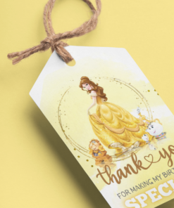 Belle Princess Theme Birthday Favour Tags (2 x 3.5 inches/250 GSM Cardstock/Yellow, Brown, & White/30Pcs)