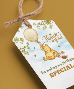 Winnie The Pooh Theme Birthday Favour Tags (2 x 3.5 inches/250 GSM Cardstock/Green, Brown, Light blue, White/30Pcs)