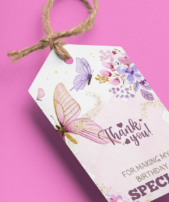 Butterfly Theme Birthday Favour Tags (2 x 3.5 inches/250 GSM Cardstock/Mixcolour/30Pcs)