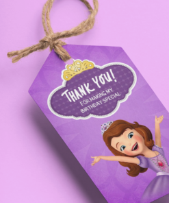 Sofia Theme Birthday Favour Tags (2 x 3.5 inches/250 GSM Cardstock/Brown, purple, white, yellow/30Pcs)