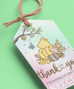 Winnie The Pooh Theme Model 2 Birthday Favour Tags (2 x 3.5 inches/250 GSM Cardstock/Green, Brown, Light blue, White & Pink/30Pcs)