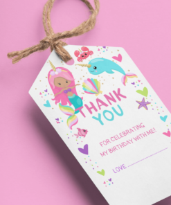 Mermaid Theme Model 2 Birthday Favour Tags (2 x 3.5 inches/250 GSM Cardstock/Multicolour/30Pcs)
