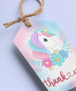 Unicorn Theme Model 4 Birthday Favour Tags (2 x 3.5 inches/250 GSM Cardstock/Multicolour/30Pcs)