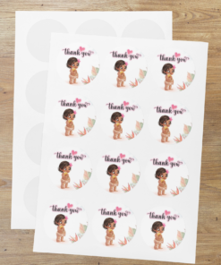 Moana Theme- Return Gift/birthday decor Thankyou Sticker (6 CM/Sticker/Multicolour/24Pcs)