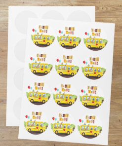 Weels On The Bus Theme- Return Gift/birthday decor Thankyou Sticker (6 CM/Sticker/Multicolour/24Pcs)