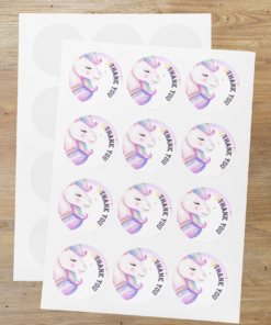 Unicorn Theme Model 2- Return Gift/birthday decor Thankyou Sticker (6 CM/Sticker/Mixcolour/24Pcs)